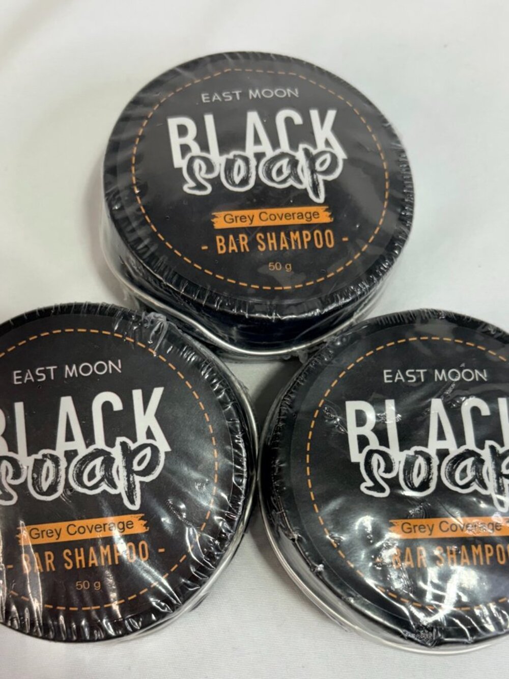 3x East Moon Black Soap Grey Coverage Bar Shampoo 50g Each (New & Sealed)